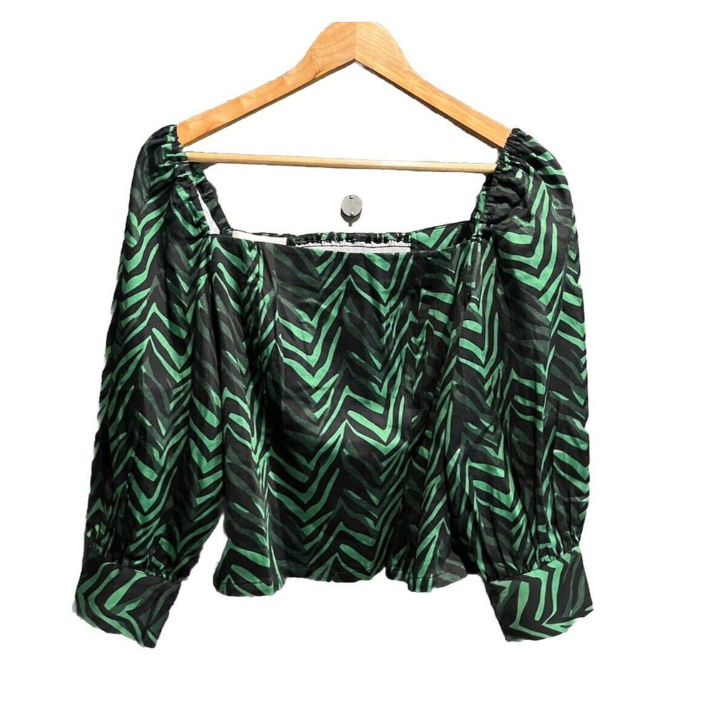 Corey Lynn Calter Black and Green Long Sleeve Square Neck Women's Top Size S